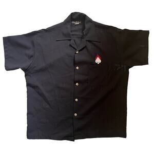 VTG Y2K Johnny Suede Rockabilly Casino Bowling Shirt L Flaming Poker Suits Dice